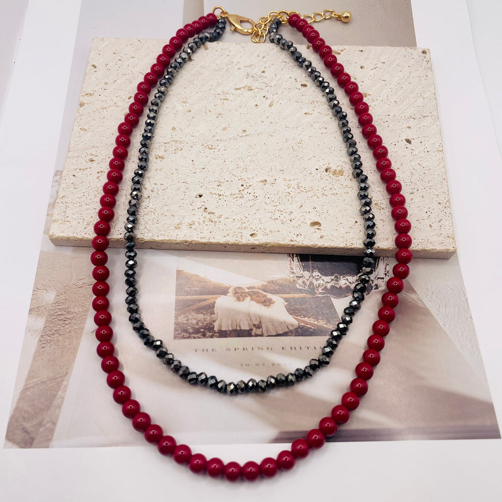 JI JOYA VENTA AL POR MAYOR,Collar de cuentas de dos capas en dos tonos