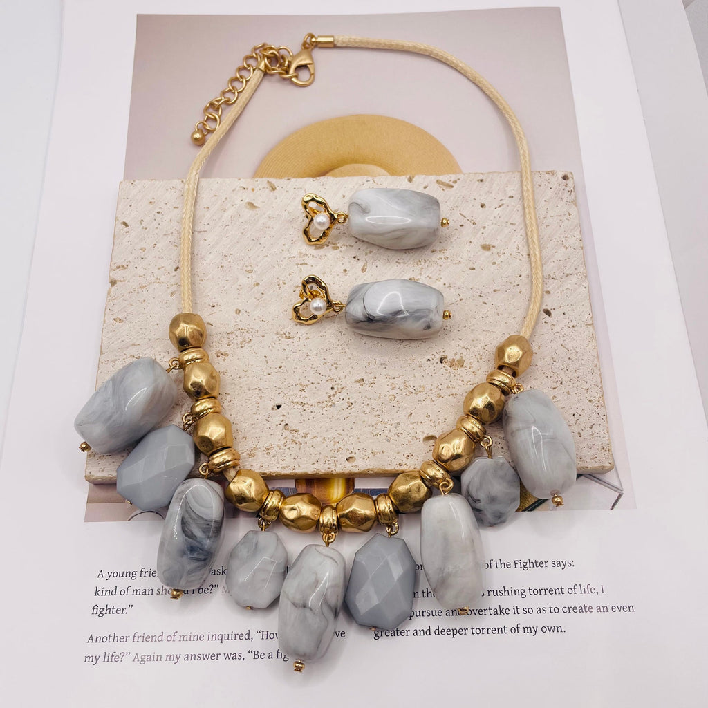 JI JOYA VENTA AL POR MAYOR,Conjunto de collar y pendientes con colgante cuadrado