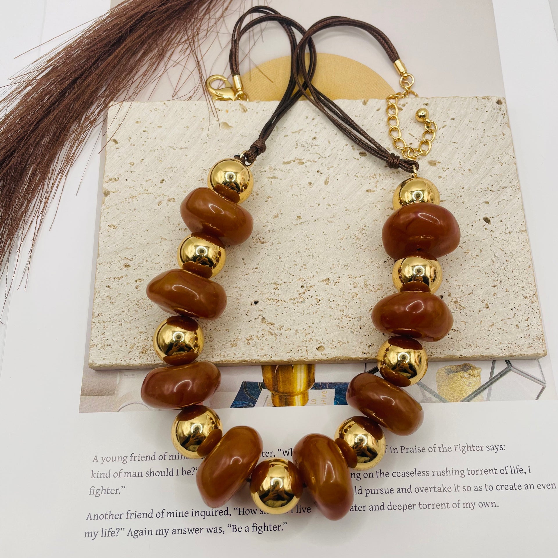 JI JOYA VENTA AL POR MAYOR,Collar combinado de cuentas irregulares y bolas doradas