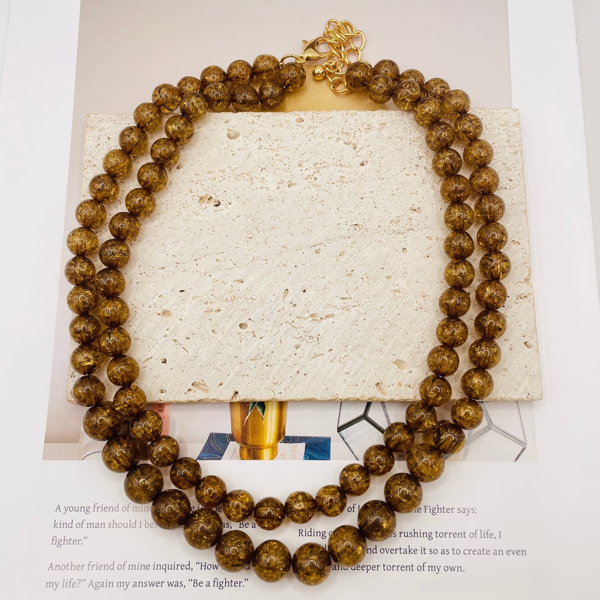 JI JOYA VENTA AL POR MAYOR,Collar de doble capa con cuentas marrones
