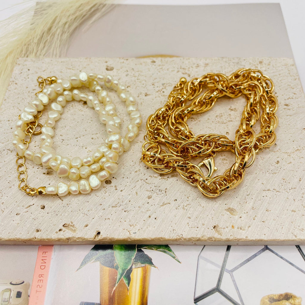 JI JOYA VENTA AL POR MAYOR,Combinación de collar de perlas irregulares y collar de cadena, ¡desmontable!