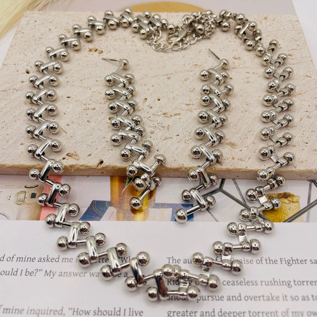 JI JOYA VENTA AL POR MAYOR,Conjunto de collar y pendientes de cadena trenzada