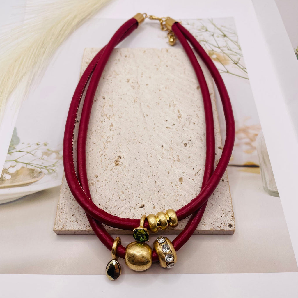 JI JOYA VENTA AL POR MAYOR,Collar con colgante de cuero doble