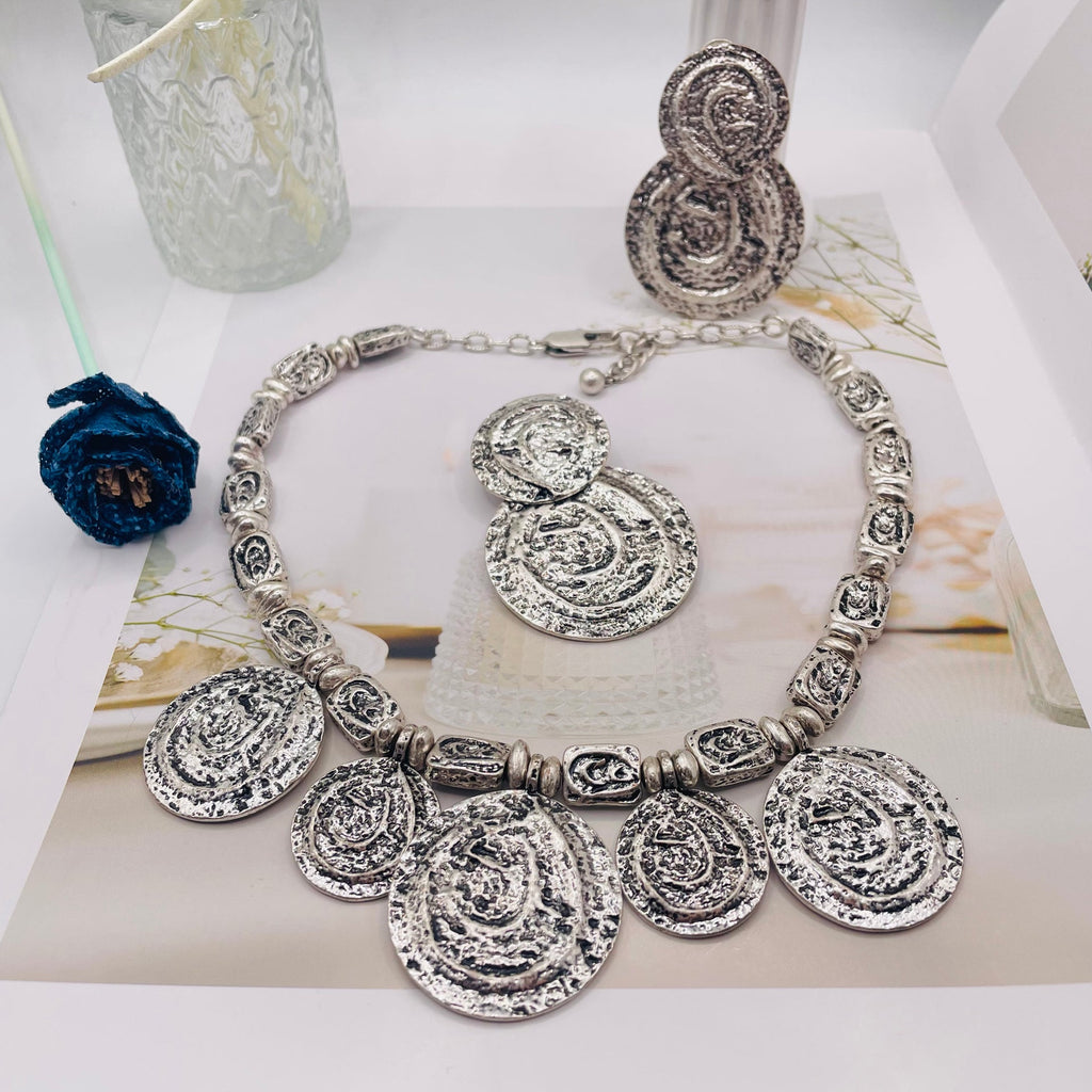JI JOYA VENTA AL POR MAYOR,Combinación de collar y pendientes elegante y sencilla.