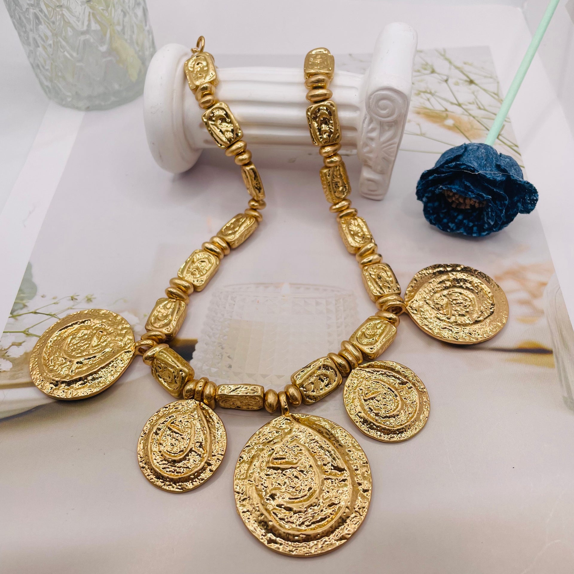 JI JOYA VENTA AL POR MAYOR,Combinación de collar y pendientes elegante y sencilla.