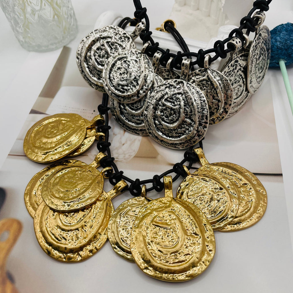 JI JOYA VENTA AL POR MAYOR,Collar de cuerda estilo moneda irregular