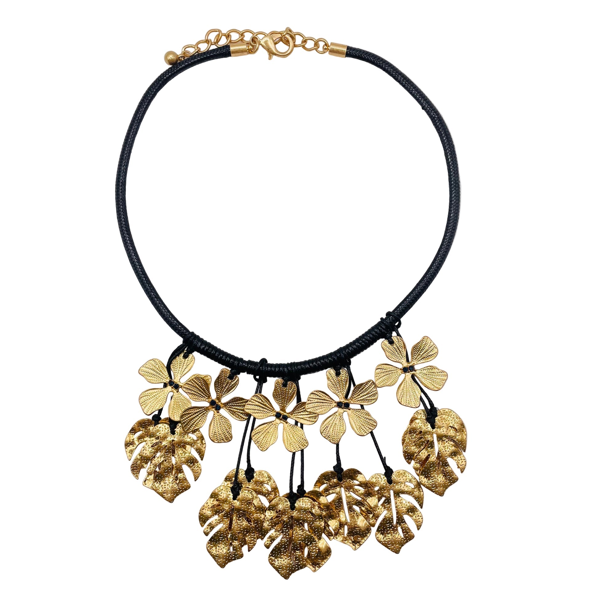 JI JOYA VENTA AL POR MAYOR,Collar de cuerda con combinación de flores y hojas.