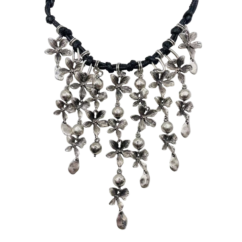 JI JOYA VENTA AL POR MAYOR,Collar de cuerda con flores y borlas