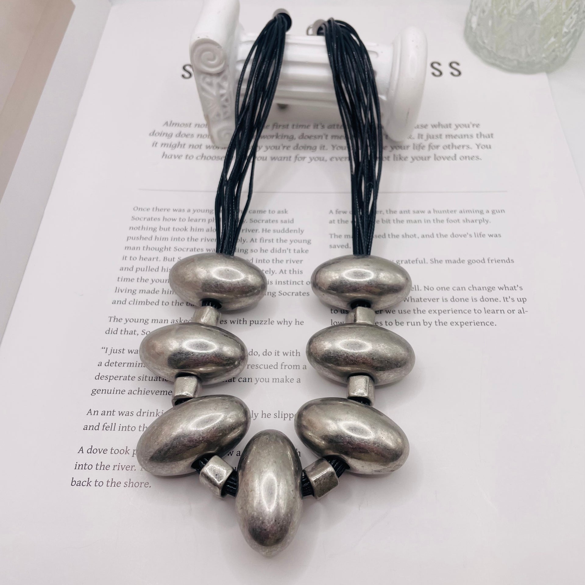 JI JOYA VENTA AL POR MAYOR,Collar de hilo de metal ovalado