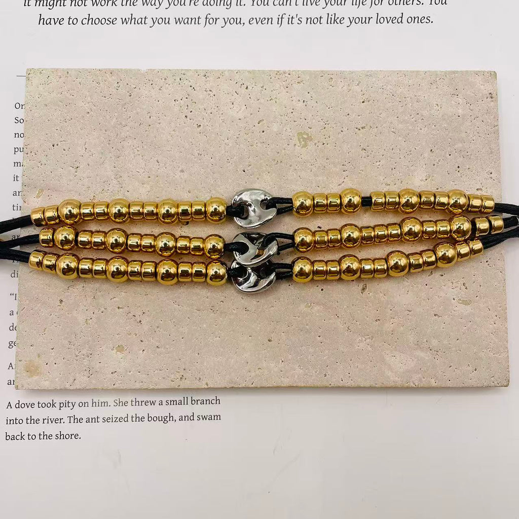 JI JOYA VENTA AL POR MAYOR,Pulsera de cuerda con bolas de oro de tres capas