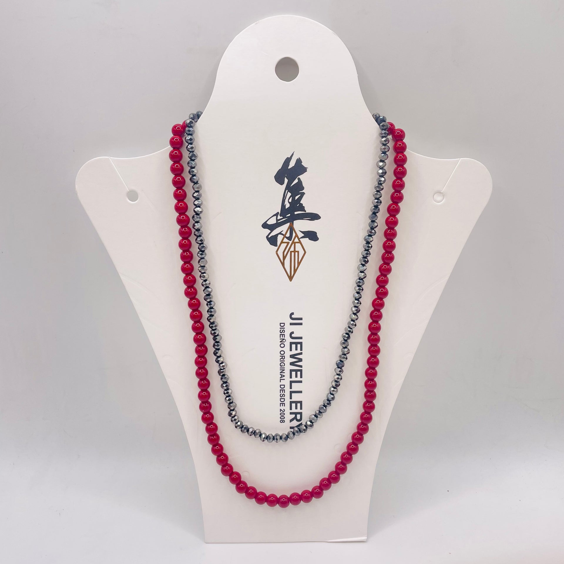 JI JOYA VENTA AL POR MAYOR,Collar de cuentas de dos capas en dos tonos
