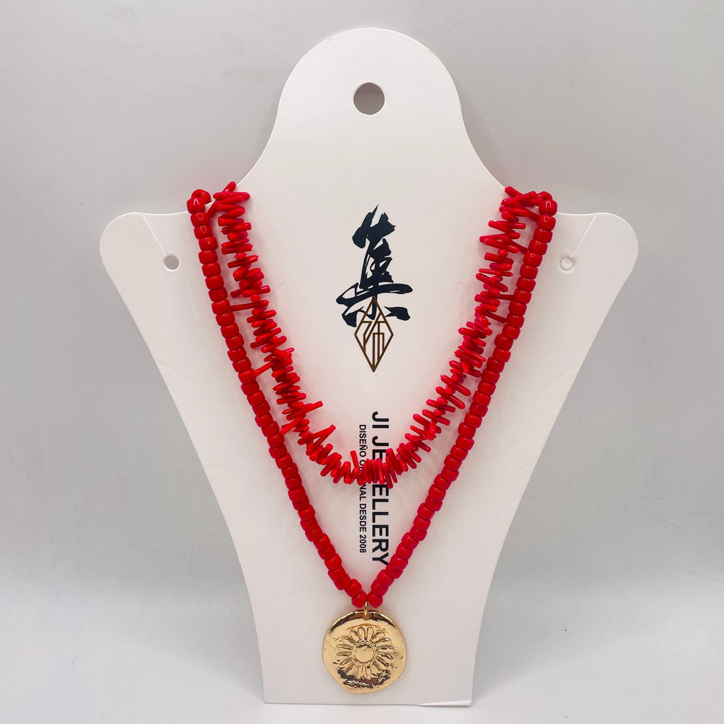 JI JOYA VENTA AL POR MAYOR,Collar con colgante de flores y cuentas de coral de imitación