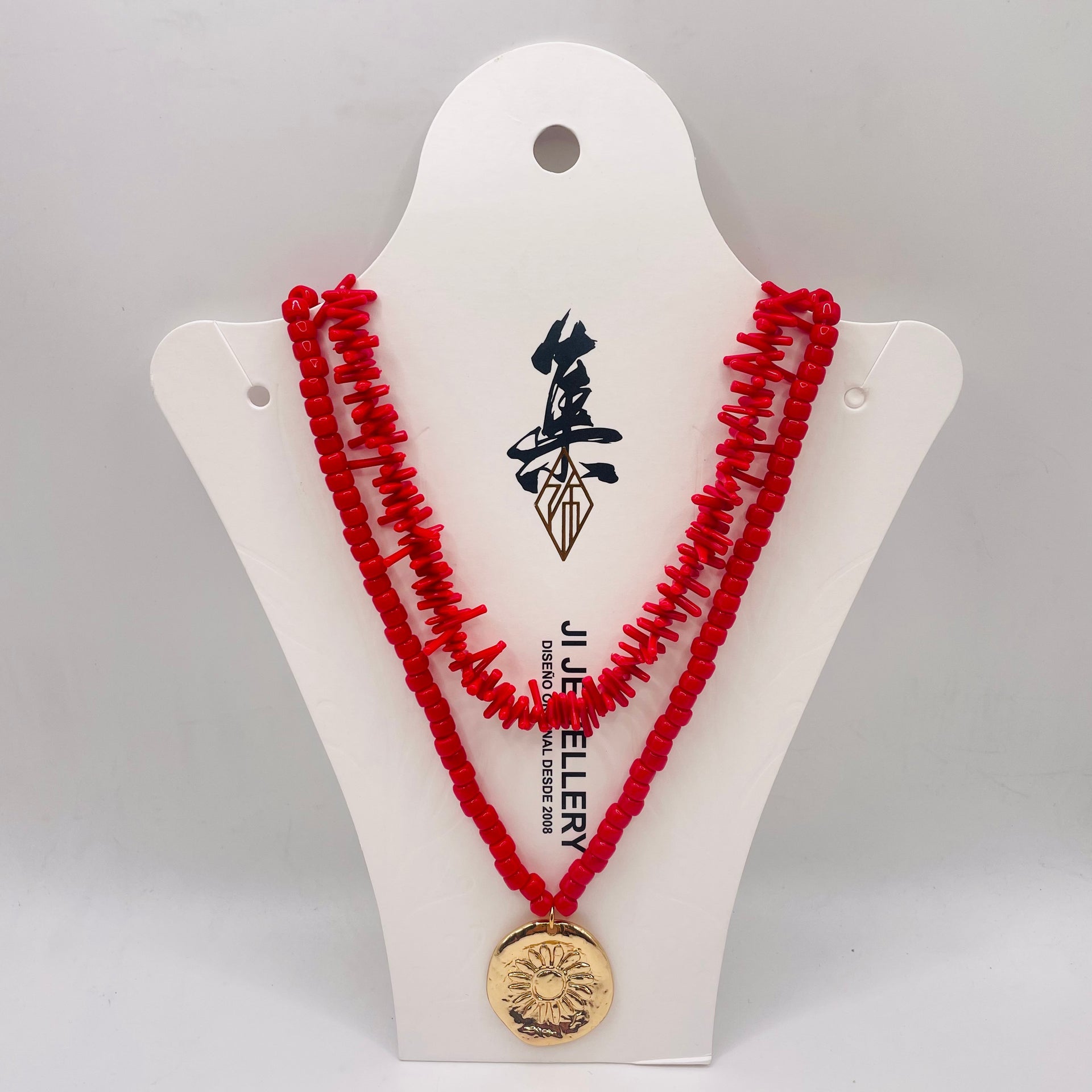 JI JOYA VENTA AL POR MAYOR,Collar con colgante de flores y cuentas de coral de imitación